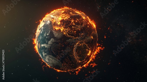 Planet earth made of fire. View from space to earth. Global warming problem