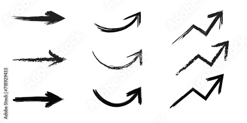 hand drawn painted arrow, set of arrows. vector illustration on transparent background.