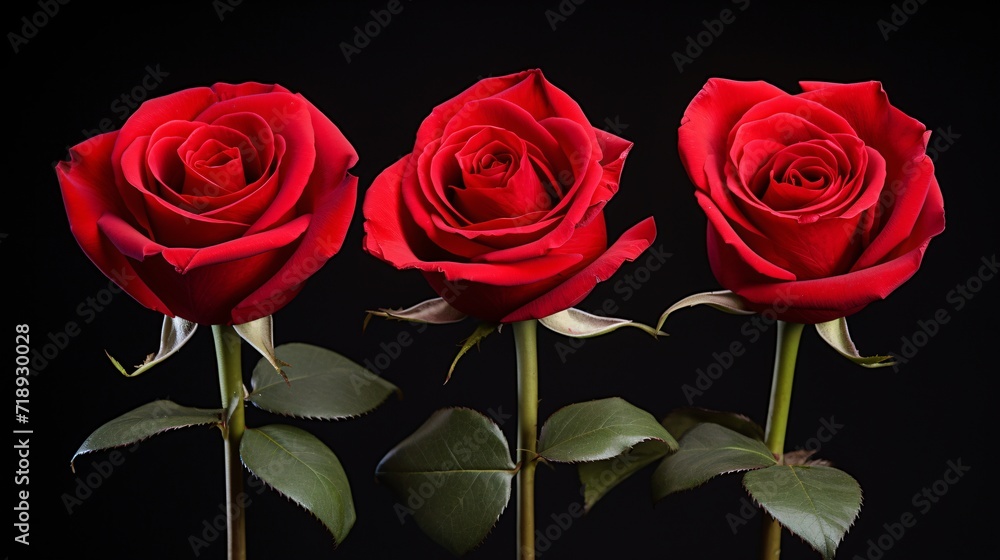 three red roses on black background three red roses on black background