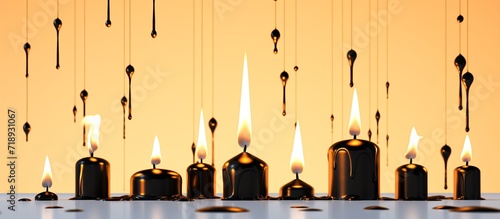 three burning candles in wooden candlesticks isolated on a white background.