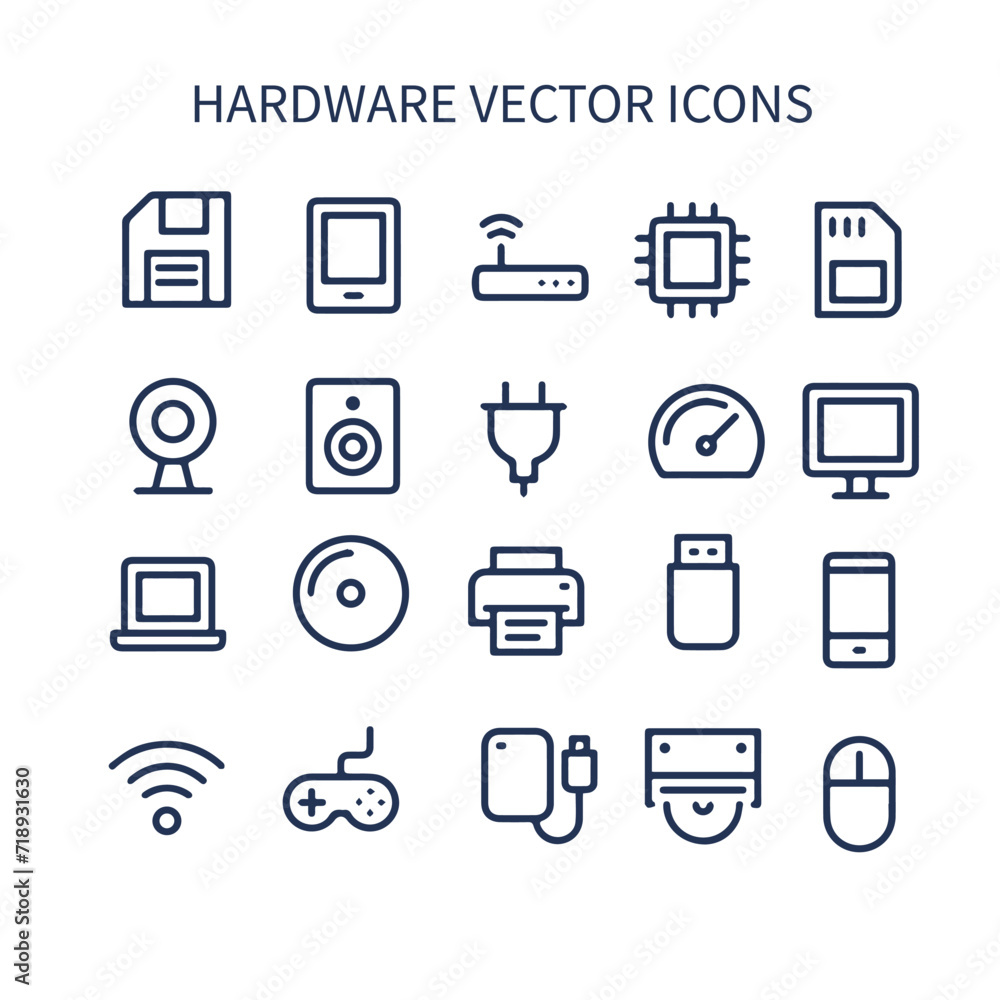 set  of computer components icons vector , hardware vector icon