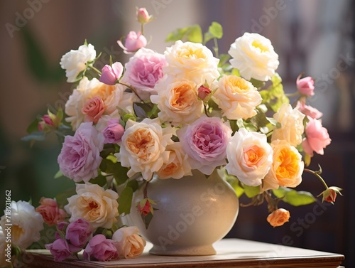 white and pink roses in vase