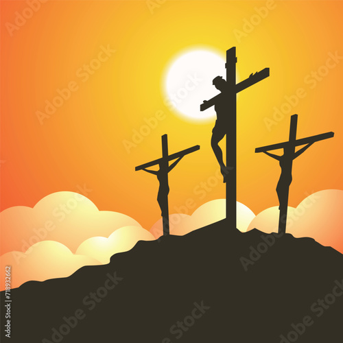Good Friday on the sunset background. Vector illustration
