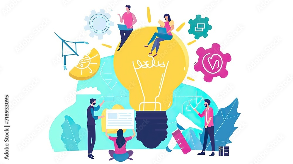 People searching for creative solutions. Teamwork business concept. Modern illustration of people with business office icon, creative and team concept flat style People searching for creative solutions. Teamwork business concept. Modern illustration of people with business office icon, creative and team concept flat style