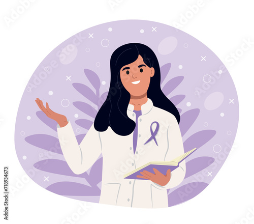 International Epilepsy Day February 13 with doctor and purple awareness ribbon.