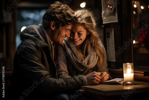 Couple Enjoying a Warm Evening in a Cafe