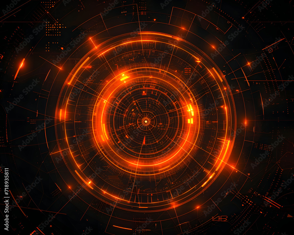 Obraz premium Abstract digital background with glowing orange circles.