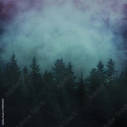 Midnight forest gradient in dark greens, blues, and purples, enhanced by a grainy texture for a mystical woodland-themed poster. © thisisforyou