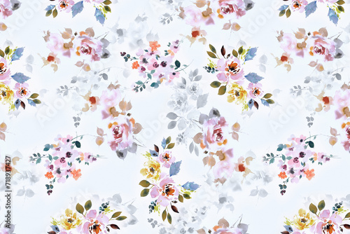 seamless classic pattern with watercolor flowers and leaves. botanical watercolor illustration and background