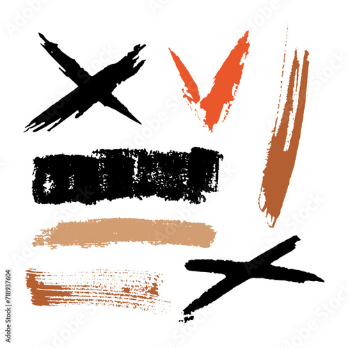 Set of shapes and textures. Black ink. Random watercolor stains and brush strokes. Silhouettes and dirty shapes in grunge style. Vector illustration for design
