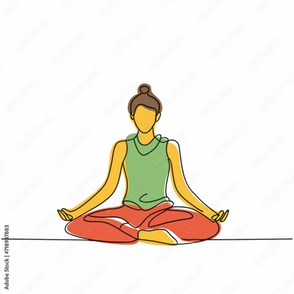 Woman yoga Exercises continues line vector design