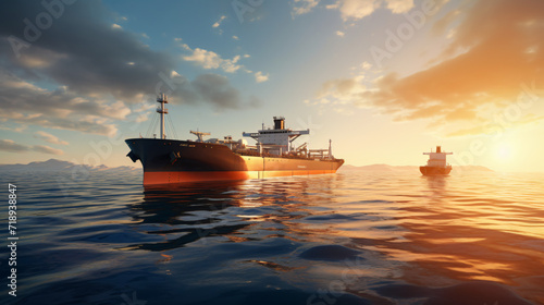 3d render oil tanker ship sails on water 