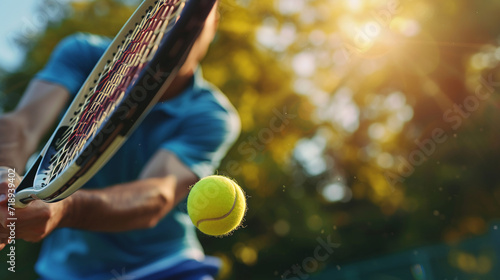 Man playing tennis on court.  © Vika art
