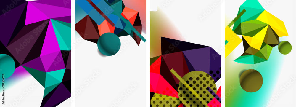 Set of geometric abstract composition with spheres and triangles. Vector illustration For Wallpaper, Banner, Background, Card, Book Illustration, landing page