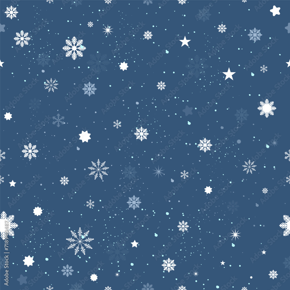 Vector winter pattern snowfall falling snowflakes on dark blue background Vector winter pattern snowfall falling snowflakes on dark blue background