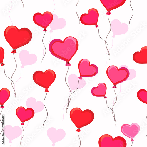 Cute vector Valentines pattern with air balloons hearts pink and red for design