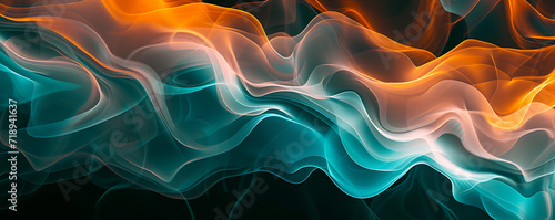 Psychedelic orange, teal, white gradient on black background. Perfect for music covers and dance party posters.