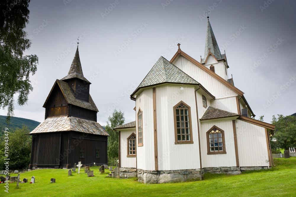 Fototapeta premium Old and new church in Torpo, Norway