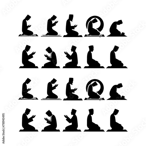 set of muslim pray vector silhouette