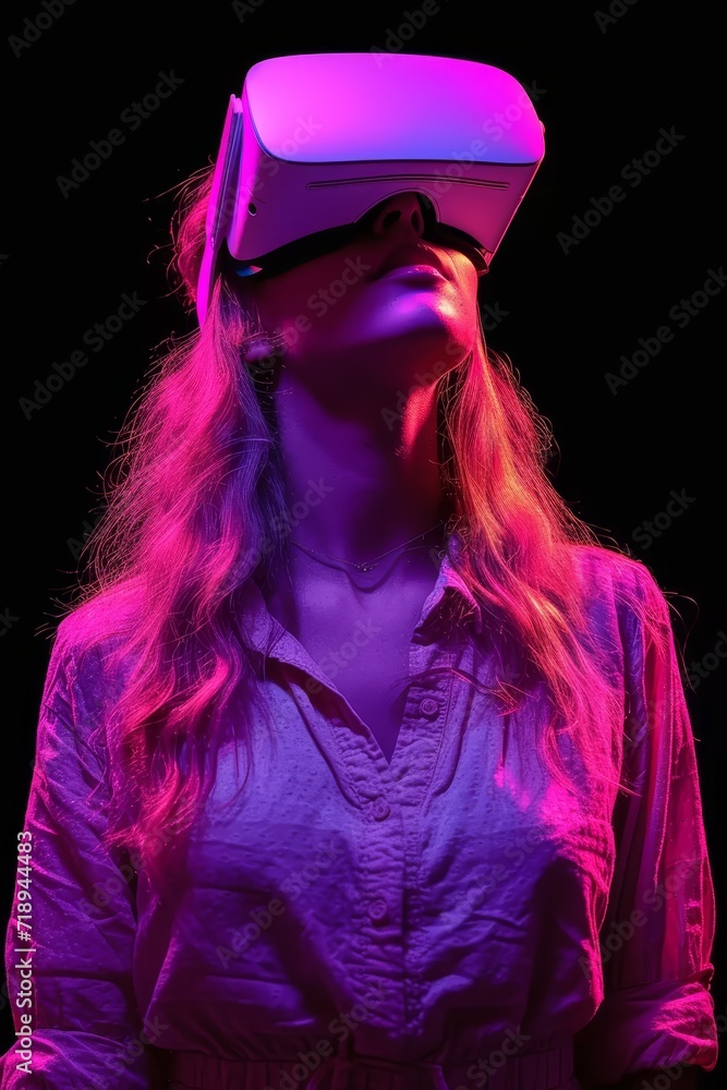People in virtual reality helmets. People in virtual reality helmets.