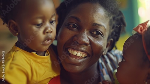 Joyful Mother Successfully Balancing Playtime for Two Children