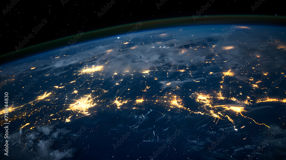 Breathtaking photo of earth from space at night, capturing the dazzling city lights and vibrant urban landscapes across continents with a hint of atmospheric glow Breathtaking photo of earth from space at night, capturing the dazzling city lights and vibrant urban landscapes across continents with a hint of atmospheric glow