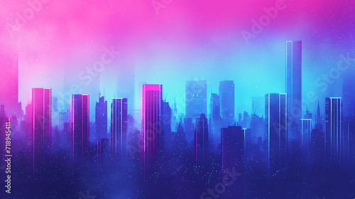 Retro neon city lights gradient in electric blue  magenta  and teal  paired with a grainy texture for a nostalgic urban poster.