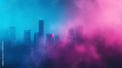 Retro neon city lights gradient in electric blue, magenta, and teal, paired with a grainy texture for a nostalgic urban poster.