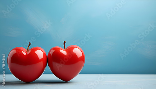 Red heart on blue background. Valentines day concept. 3D Rendering