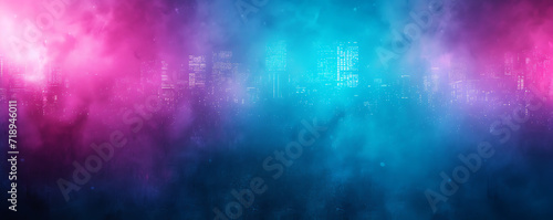 Retro neon city lights gradient in electric blue, magenta, and teal, paired with a grainy texture for a nostalgic urban poster.
