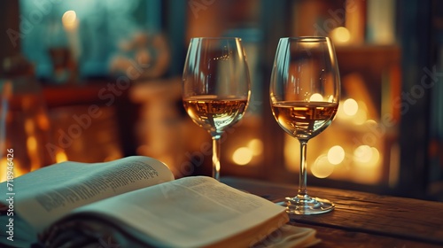 Wine Glasses and Books Close-Up