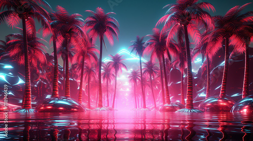 3d render party party three palm trees shiny cyberpunk © Ghazanfar