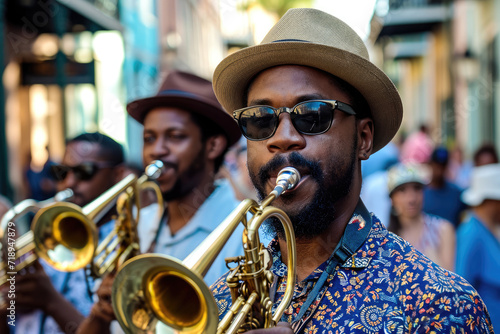 Festival de Jazz en Nueva Orleans  Escena de m  sicos en un desfile en las calles