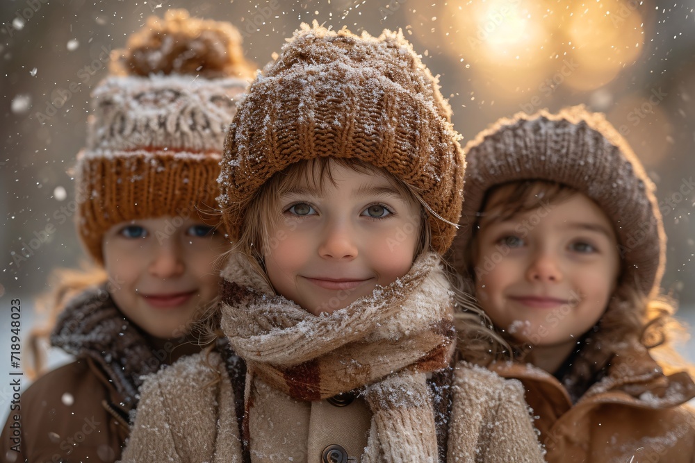 Winter Wonderland: Three Children in Knit Hats and Scarves Generative AI Winter Wonderland: Three Children in Knit Hats and Scarves Generative AI