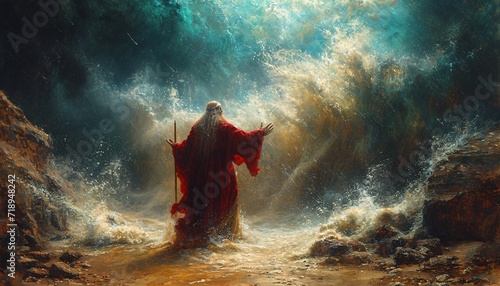 Winter's Wrath: A Dramatic Oil Painting of a Bearded Man in a Red Robe Generative AI