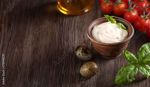 organic homemade mayonnaise sauce made from fresh eggs