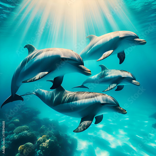 Photo of Four Dolphins Swimming Gracefully © filicci
