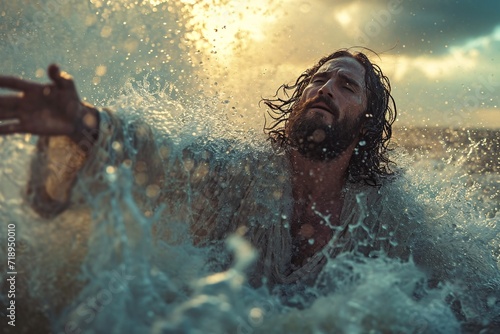 Fotografia Jesus Surfing the Waves Generative AI