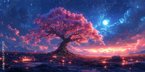 Pink Tree in the Sky: A Celestial Sight for the Month of April Generative AI