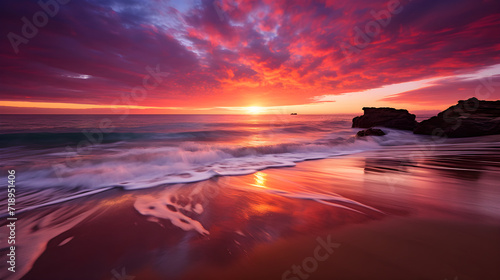 Serene Twilight Magic: A Spectacular Display of Nature's Beauty at a Tranquil Beach at Sunset
