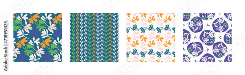 Trendy vector floral pattern set with organic botanical shapes. Modern bold summer flower print, design collection in scandi style.