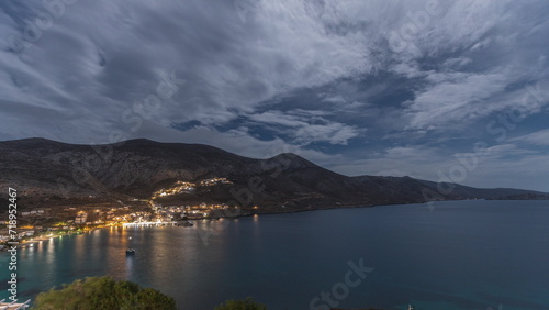Panorama of Amorgos island night timelapse from above. Greece © neiezhmakov