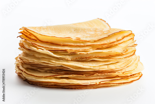 Stack of thin crepes isolated on white background