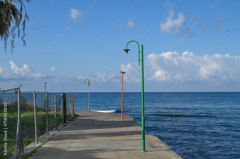 sea ​​view of mountains and stones from the embankment on the island of Cyprus in winter 10