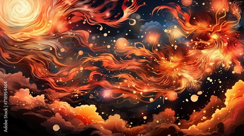 Wallpaper Mural Fantasy image of skyline with moon and mystery lights and fire Torontodigital.ca