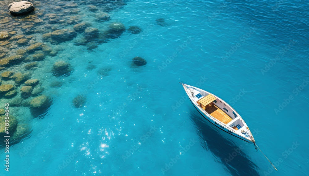 boat on the water. aerial view of a boat sailing in the crystal clear sea. Boat in ocean top view. crystal blue waters and boat. boat in water bird's eye view. summer boat boat on the water. aerial view of a boat sailing in the crystal clear sea. Boat in ocean top view. crystal blue waters and boat. boat in water bird's eye view. summer boat