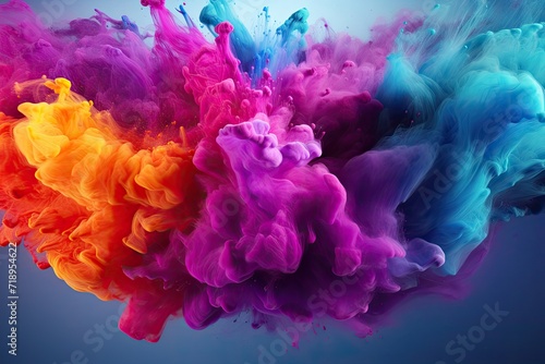 Launched colorful powder isolated on white background