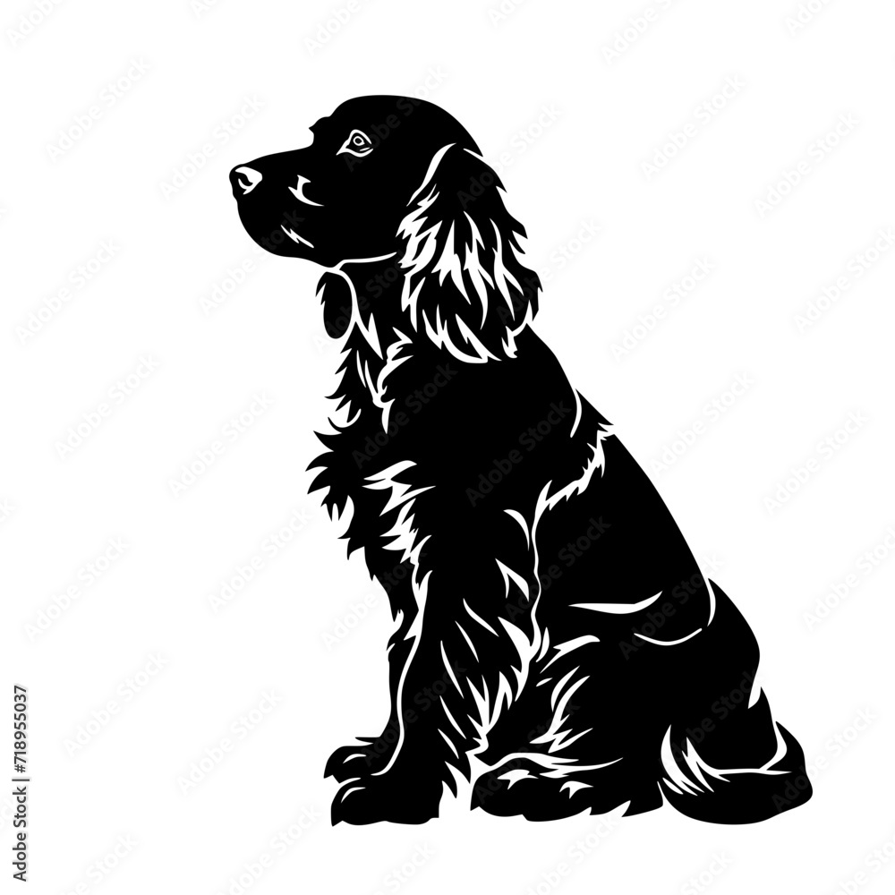 Cocker Spaniel Dog Black and White Silhouette Vector SVG Laser Cut T- Shirt Design Print Generative AI