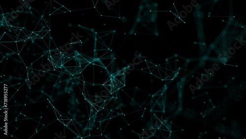 Internet of things connection science effect. Blue digital network plexus blockchain technology connecting dot network web abstract on black  background