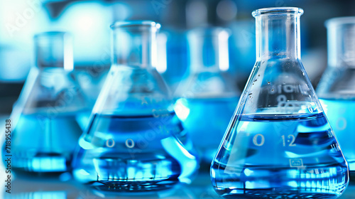 Chemistry Science in a Laboratory, Research Equipment with Flasks and Tubes, Scientific Study